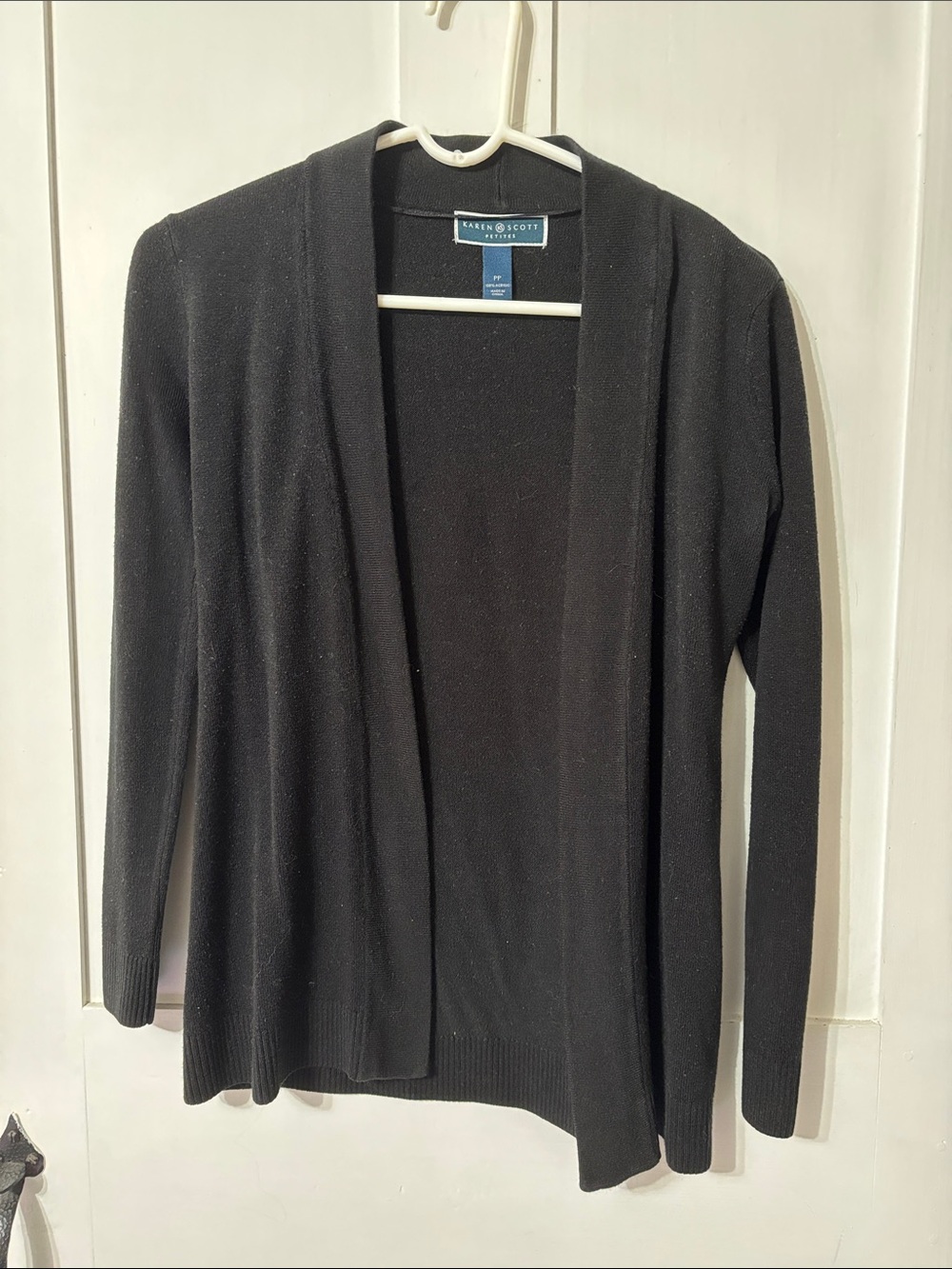 Karen Scott Black Open-Front Lightweight Cardigan